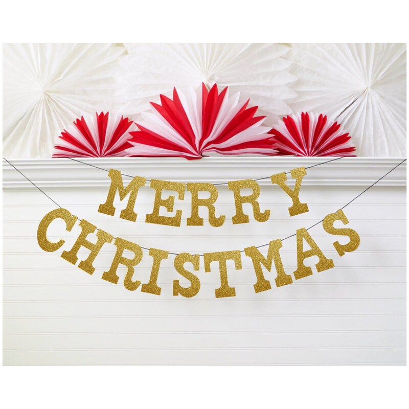 Merry Christmas Decoration - 5 inch tall letters - Holiday Banner Xmas Party Sign Fireplace Decor